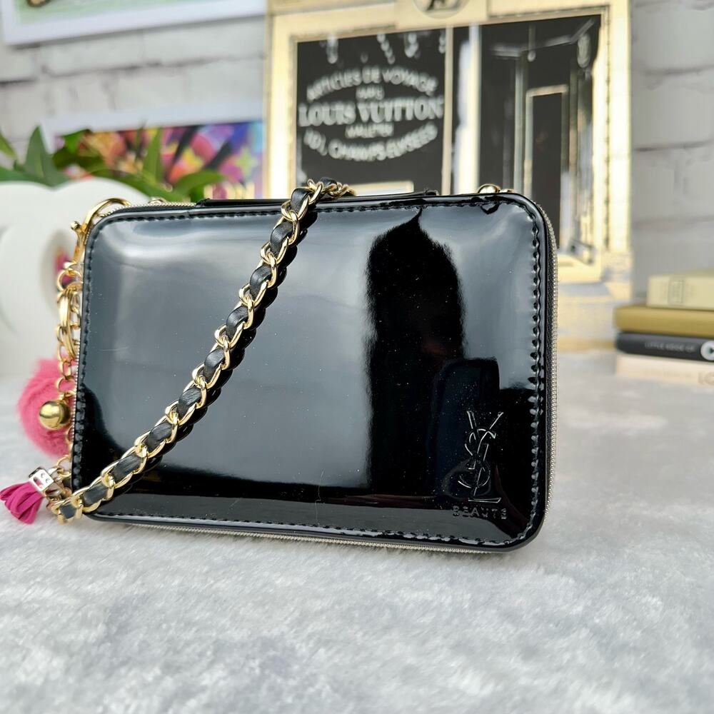 SOLD YSL Yves Saint Laurent Black patent faux leather beauty case crossbody b… - Picture 3 of 15